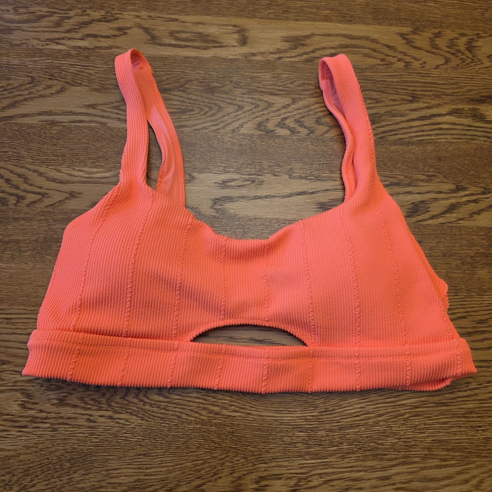 Aerie Coral Ribbed Scoop Neck Cutout Bikini Top XL